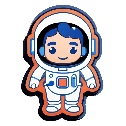 Avatar de astronauta no estilo Nintendo, desenhado em um único traço, apenas em azul escuro, estilo minimalista sticker
