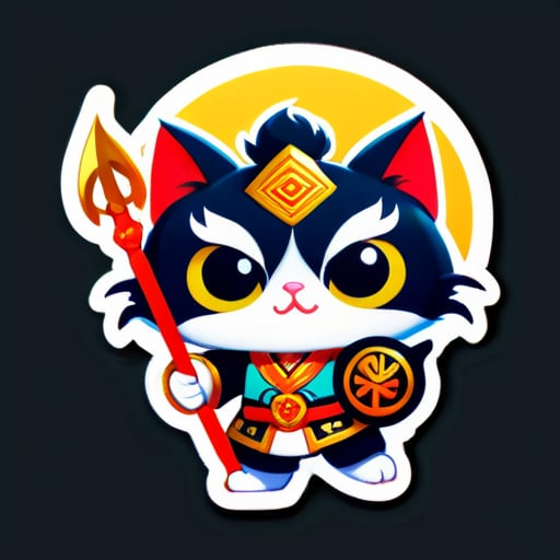 Luo Xiahei holding a trident. Luo Xiahei is a cat with very big eyes. sticker