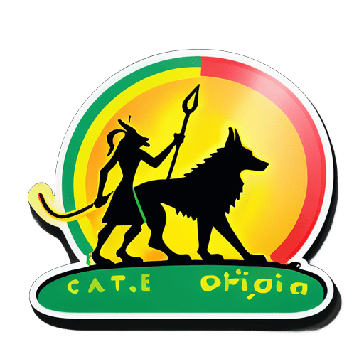 Create a car decal sticker design that says, “Stick Figure” in Rasta colors with a reggae music vibe with Anubis. sticker