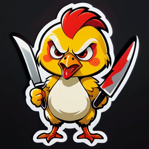 an angry lethal little hen chick holding a huge knife sticker sticker