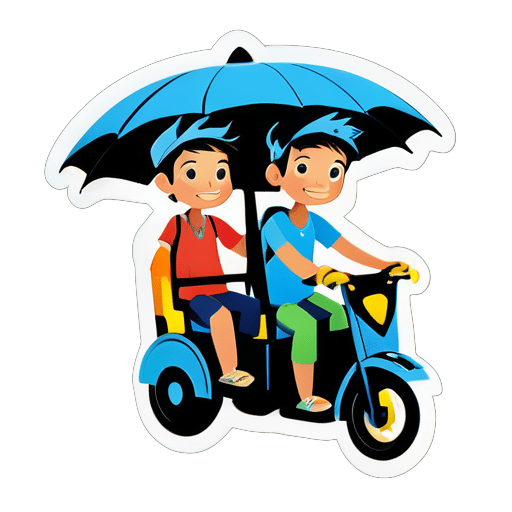 e rickshaw 兩個男孩騎 sticker