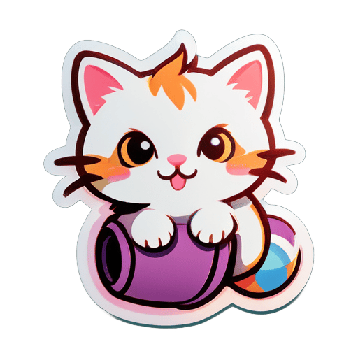 Rolling cute kitten sticker