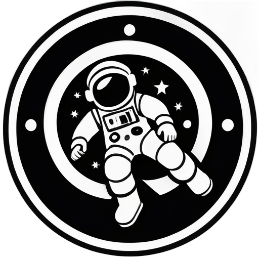 astronauta al estilo de Nintendo, símbolos de formas redondas y cuadradas, en blanco y negro sticker