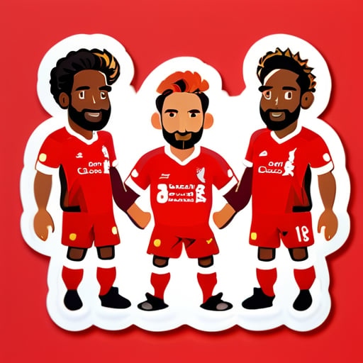 3 dudes wearing a red Liverpool kit sticker