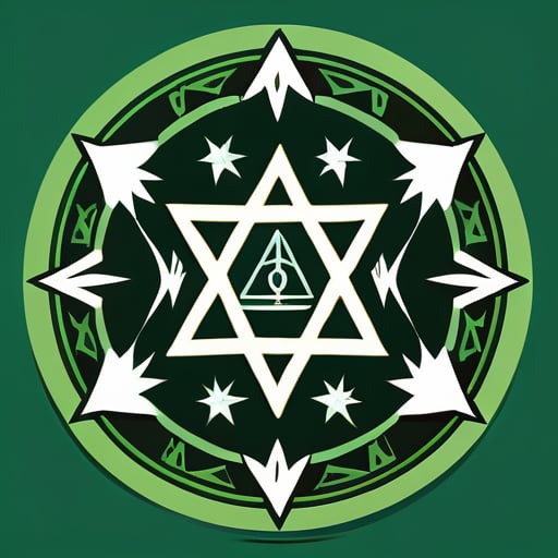 selo mágico, hexagrama unicursal de Aleister Crowley, hexagrama unicursal entrelaçado, feitiço, sagrado, secreto, verde, não é um hexagrama, o selo de orichalcos sticker