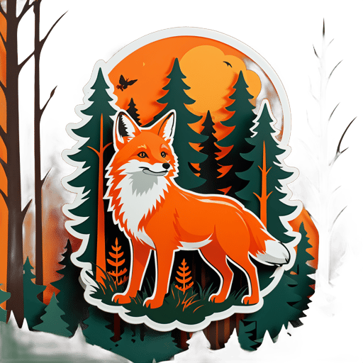 Săn cáo màu cam trong rừng sticker