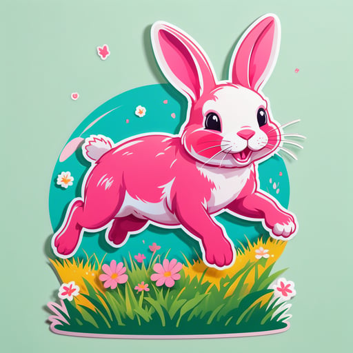 Pink Rabbit Hopping in a Meadow sticker