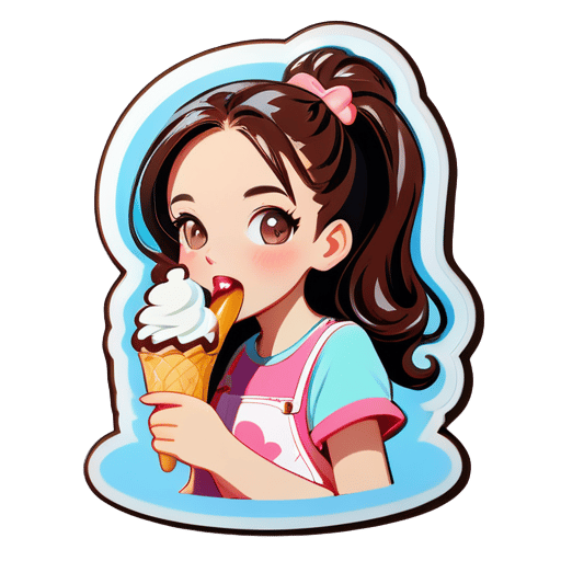 一位美麗的女孩正在吃冰淇淋 sticker