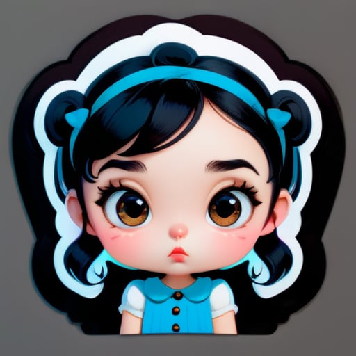 Short-haired girl with black hair, big eyes, small nose, and pouty mouth sticker