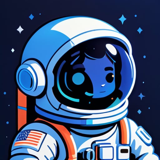 Astronaut avatar on Nintendo style, drawn in one stroke, only deep blue, minimalist style sticker