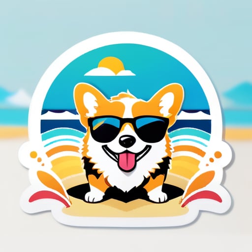 corgi usando óculos de sol na praia sticker