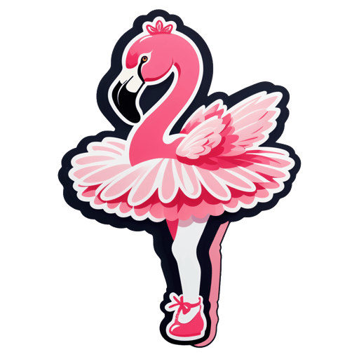 Một con hồng hạc cầm một chiếc giày múa ở tay trái và một chiếc váy tutu ở tay phải sticker