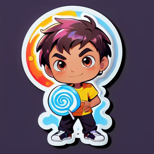 a boy with a lollipop made of elemental powers 
 sticker