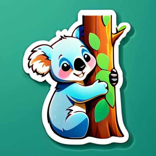 A cute koala hugging a tree sticker