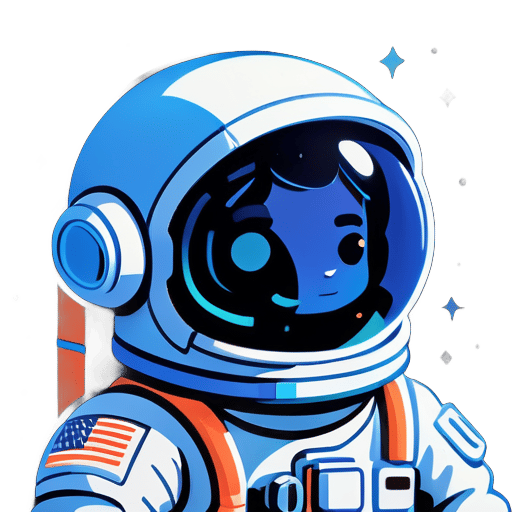 Avatar de astronauta no estilo Nintendo, desenhado em um único traço, apenas em azul escuro, estilo minimalista sticker