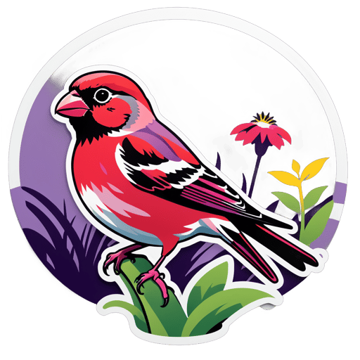 Chim hồng cánh tím đậu trên một khu vườn sticker