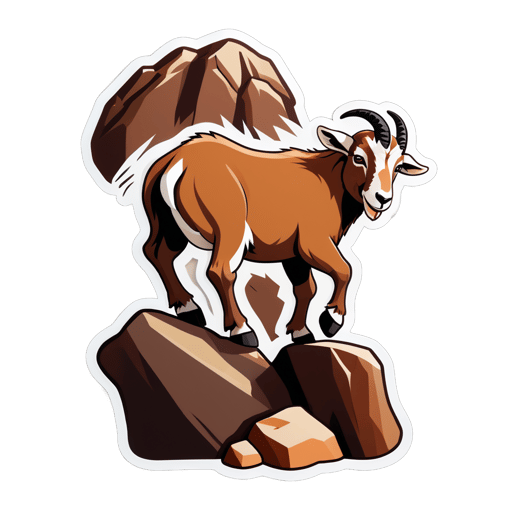 Chèvre brune grimpant sur des rochers sticker
