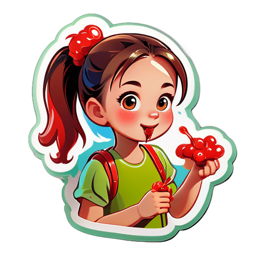 女孩 馬尾辮 田野 吃糖葫蘆 sticker