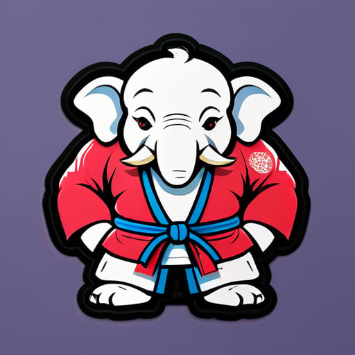 大象穿著柔術服，肌肉發達，臉上一副兇惡表情 sticker