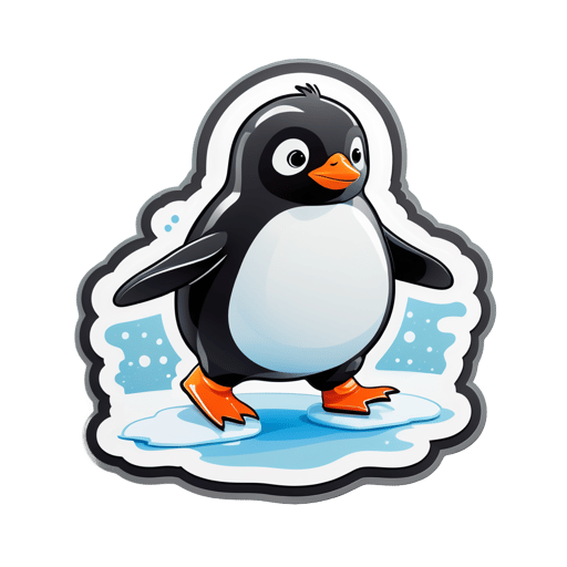Black Penguin Waddling on Ice sticker