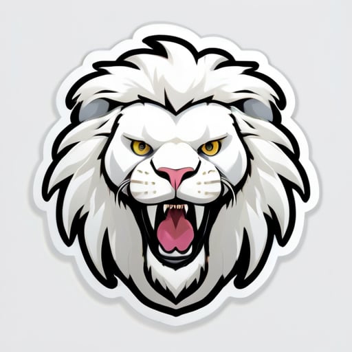 un león blanco con estilo y una cara rugiente sticker
