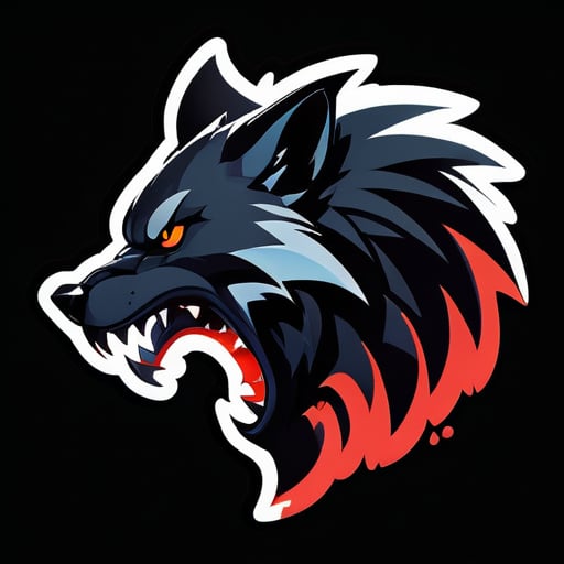 Uma silhueta feroz de um lobo negro, com presas brancas afiadas à mostra. O texto 'ShadowFang Gaming' é ousado e arrojado, combinando com a intensidade do lobo. sticker