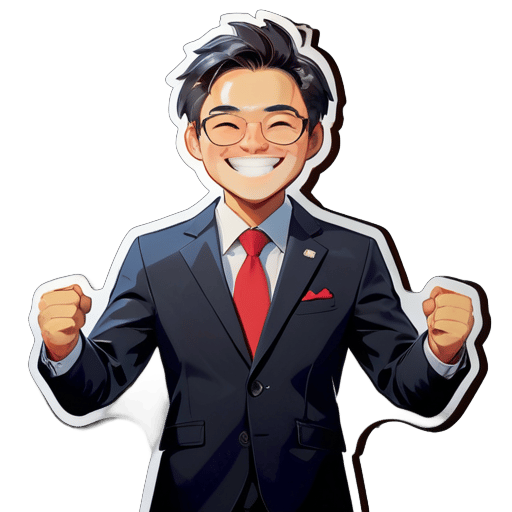 An intermediary in a suit, only needs the upper body, Chinese appearance, no glasses, joyful expression sticker