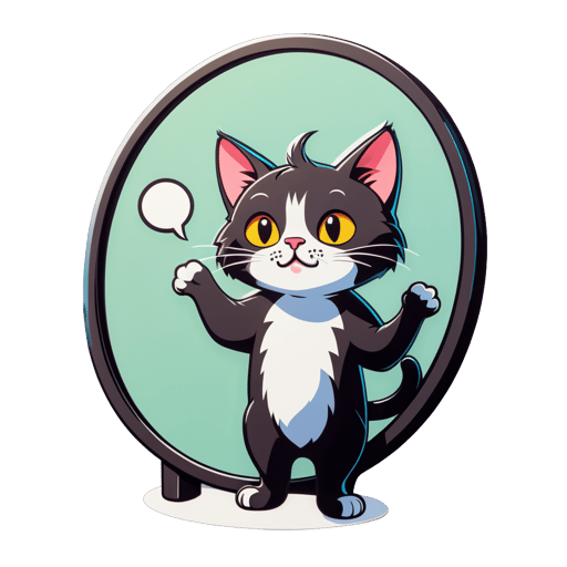 Chat confus penche la tête près d'un miroir sticker