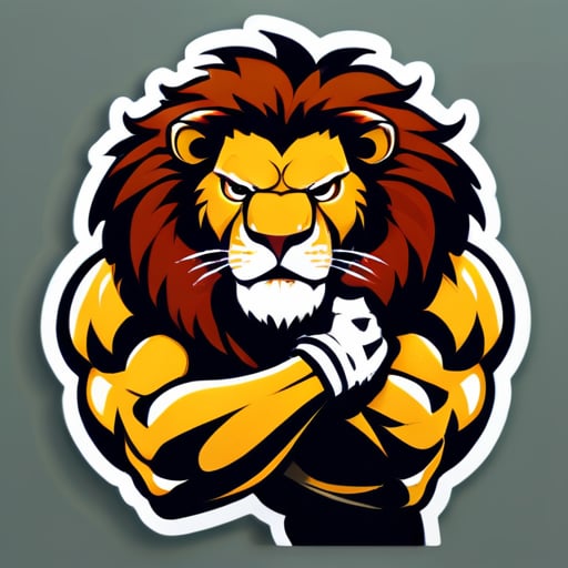 A muscular Prediator is gripping the head of a male lion. sticker