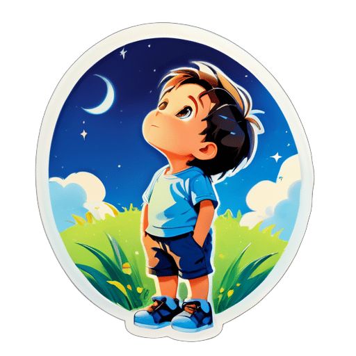 A little boy, looking up at the sky sticker