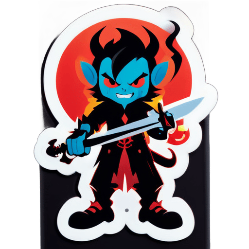 Devil with a sword in his hand sticker