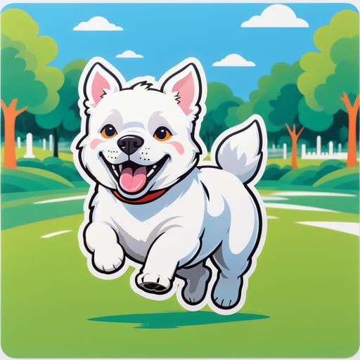 白色狗在公園裡奔跑 sticker