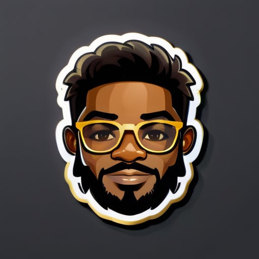 Crear un sticker para un chico desarrollador de software negro con gafas doradas, barba corta sin afeitar y no demasiado cabello sticker