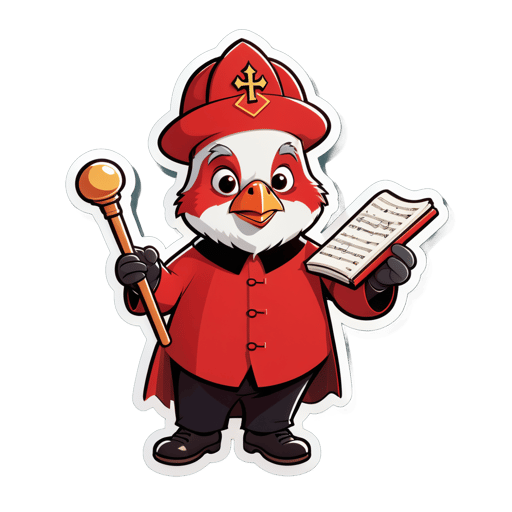Un cardinal avec un recueil de chants dans sa main gauche et une baguette de chef d'orchestre dans sa main droite sticker