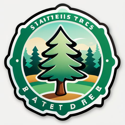 "新しいスタート！" ロゴ、背景には松の木 sticker