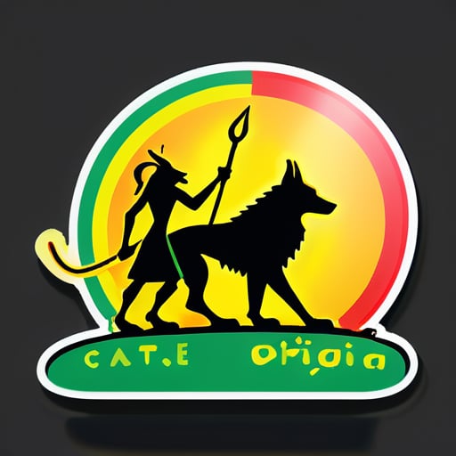 Create a car decal sticker design that says, “Stick Figure” in Rasta colors with a reggae music vibe with Anubis. sticker