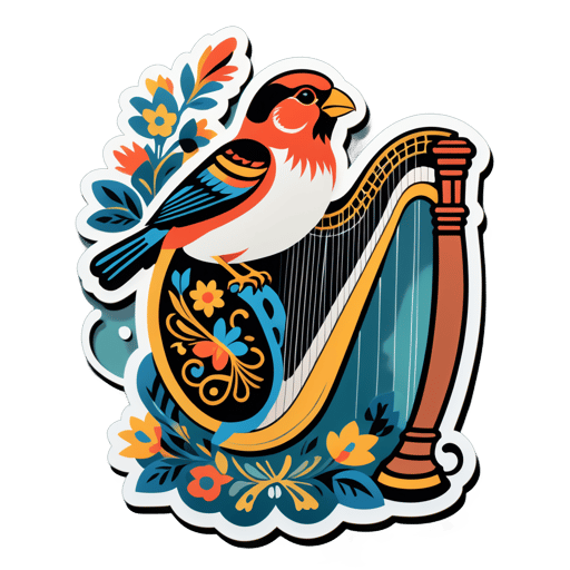 Folklore Finch with Harp sticker