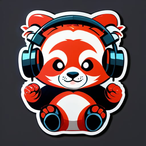 panda rojo practicando kung fu escuchando música con auriculares sticker