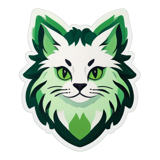 cat-Taurus is depicted in green tones, with fur resembling grass. It looks very calm and serene sticker