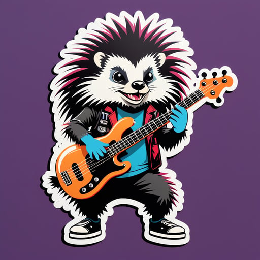 Post-Punk Porcupine with Bass Guitar sticker