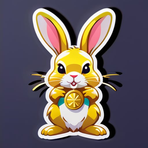 A picture of a rabbit holding gold sticker