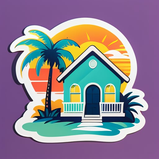 前景中的帶棕櫚樹的房屋 sticker