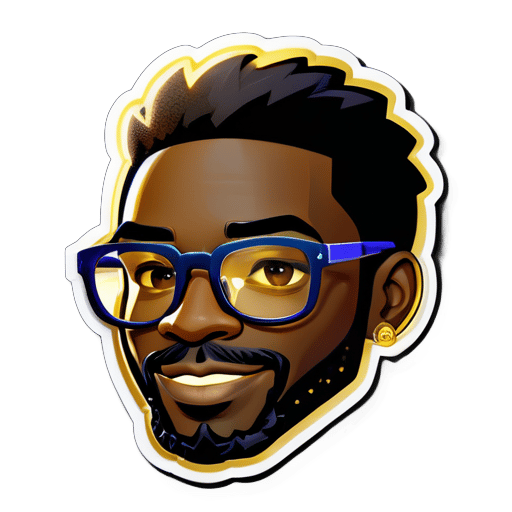 Create a sticker for a black guy with gold glasses who is a programmer with a short unshaved beard style and not too much hair sticker