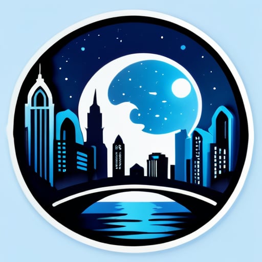 beautiful city with a blue moon sticker
 sticker