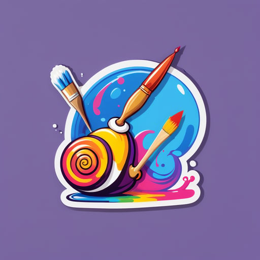 A snail with a paintbrush in its left hand and a canvas in its right hand sticker