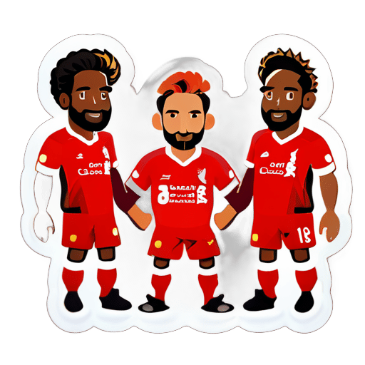 3 caras vestindo um uniforme vermelho do Liverpool sticker