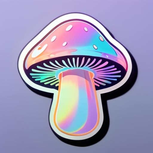 Mushroom, pastel, contour, holographic, sticker
