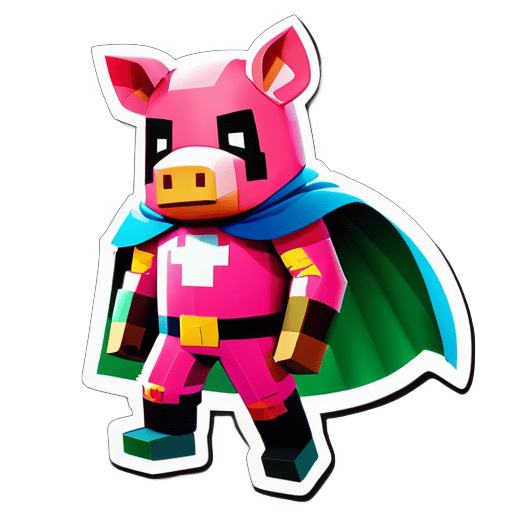 hero minecraft pig with a hero mask and cape
 sticker