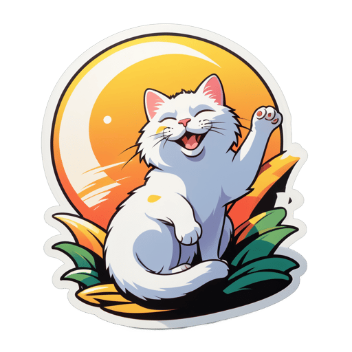 Mèo thư giãn vươn dài dưới ánh nắng sticker