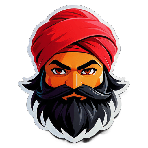 Sikh đội turban màu đỏ với râu đen dày đặc trông giống như ninja game thủ sticker